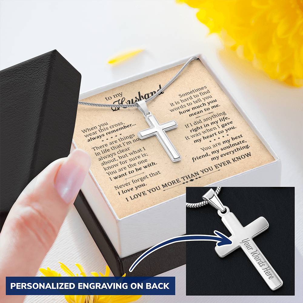 For Husband - My Soulmate My Everything - Cross Customize Engraved Cross Necklace