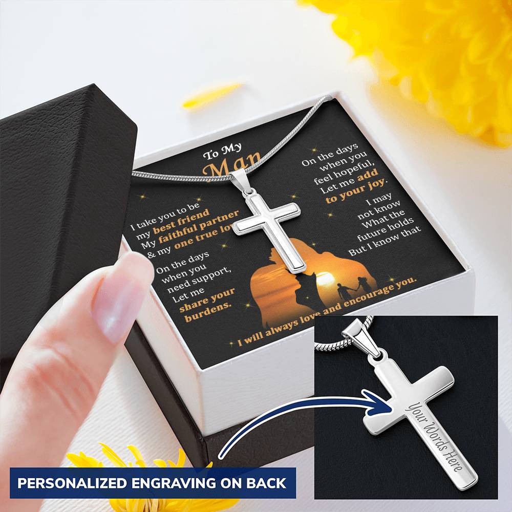 For Your Man - Love And Encourage - Cross Customize Engraved Cross Necklace