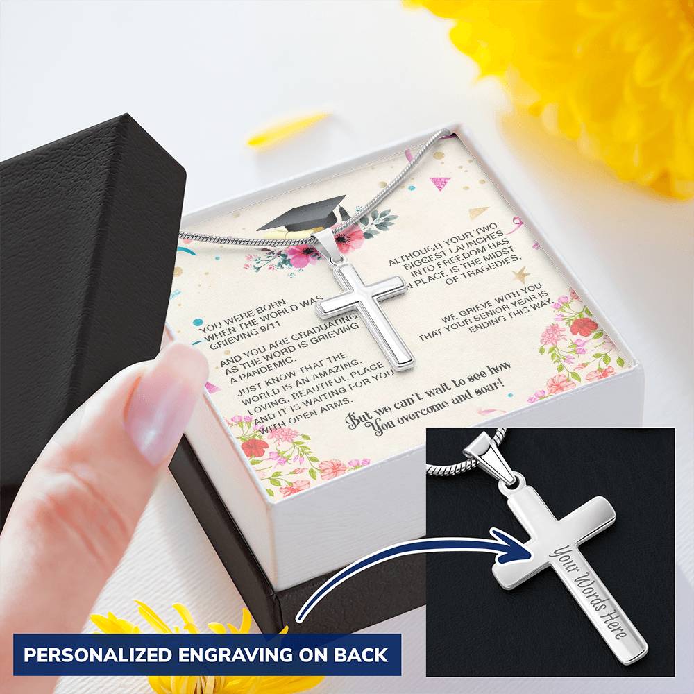 Engraving Necklace For Seniors Perfect Graduation Gift Customize Engraved Cross Necklace
