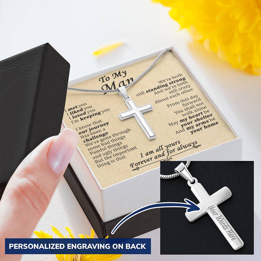 For Your Man - Keeping You - Cross Customize Engraved Cross Necklace