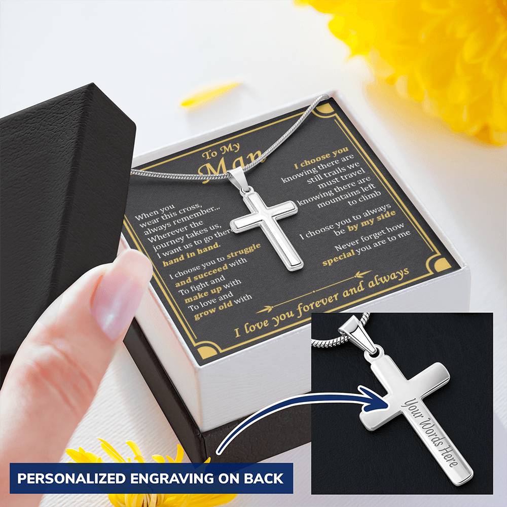 For Your Man - Hundred Worlds - Cross Customize Engraved Cross Necklace