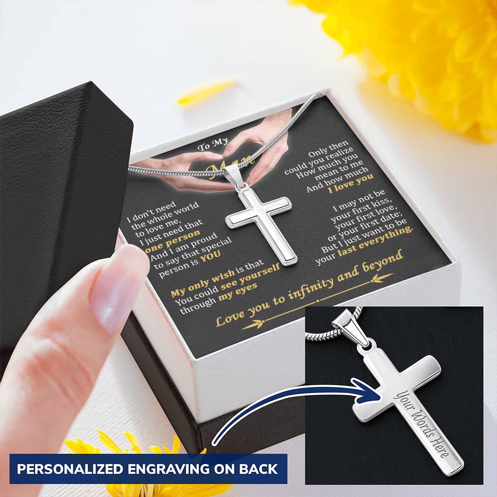 For Your Man - How Much I Love You - Cross Customize Engraved Cross Necklace