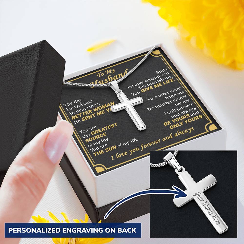 For Husband - The Day - Cross Customize Engraved Cross Necklace