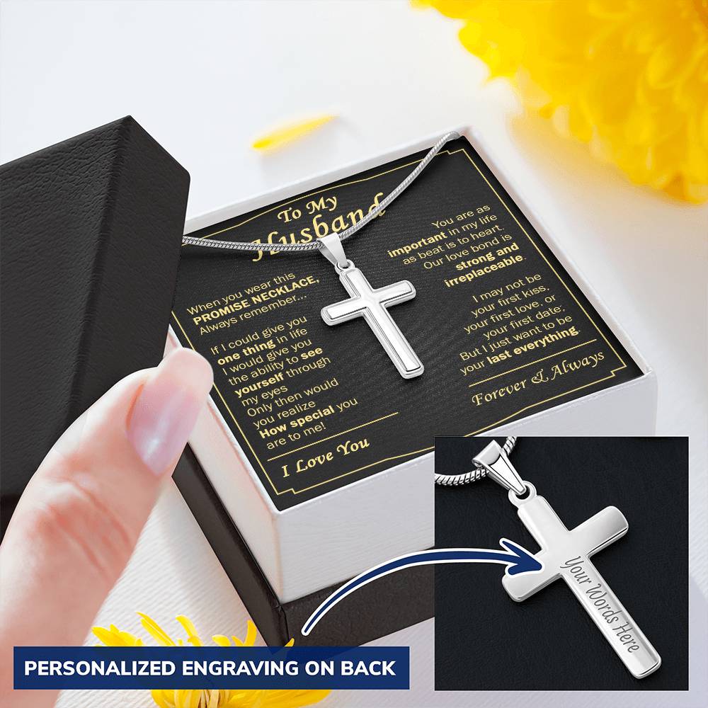 Gift For Husband - Bond - Cross Customize Engraved Cross Necklace