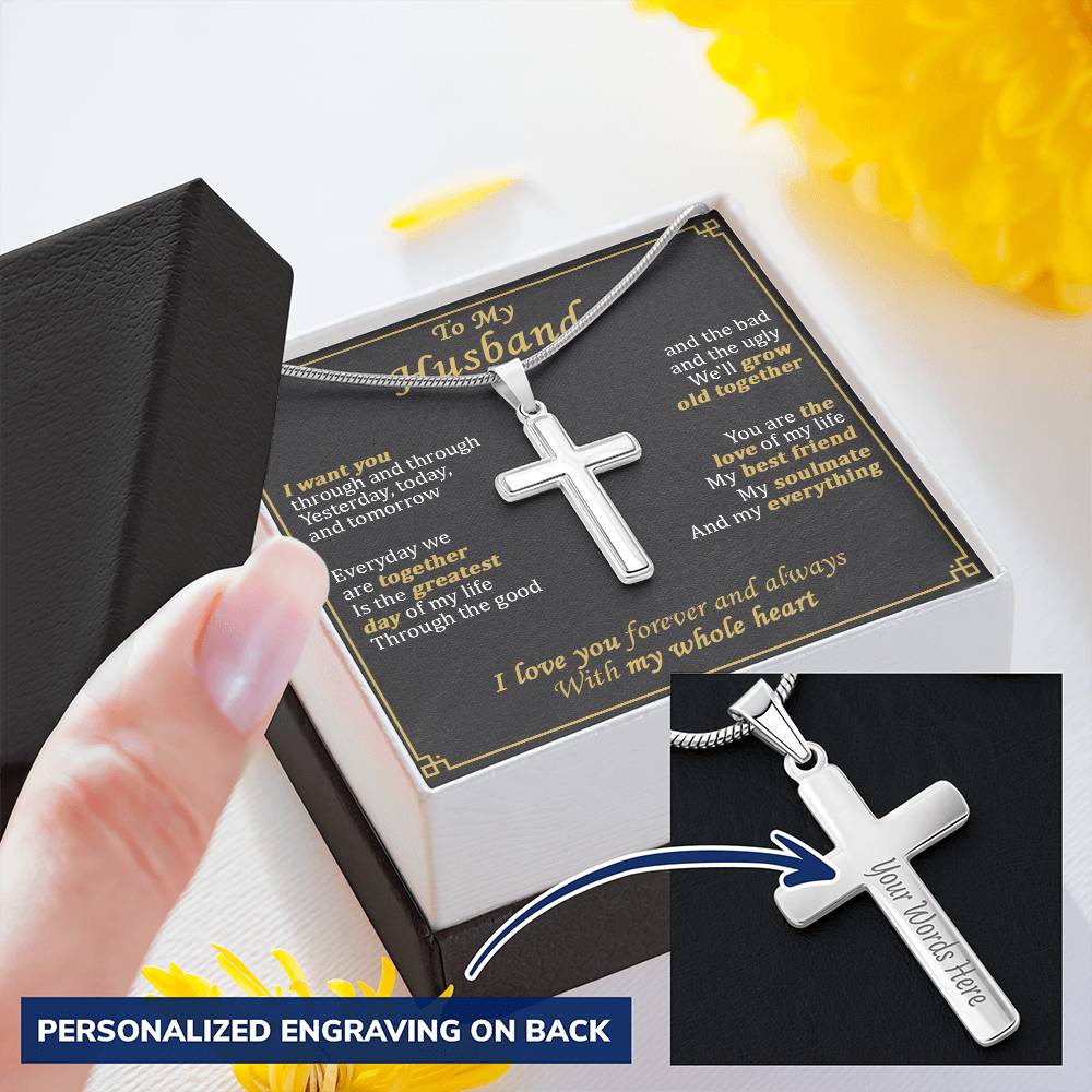 For Husband - I Want You - Cross Customize Engraved Cross Necklace