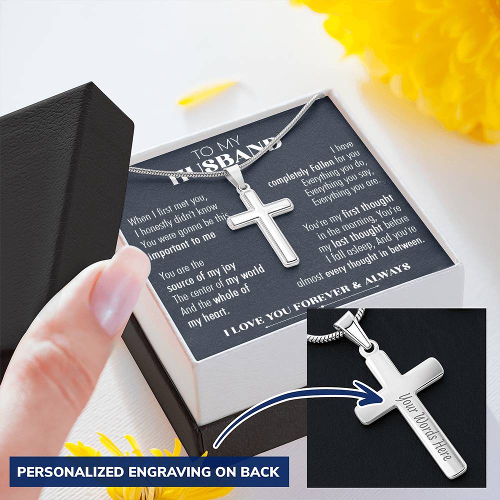 For Husband - Every Thought 1 - Cross Customize Engraved Cross Necklace