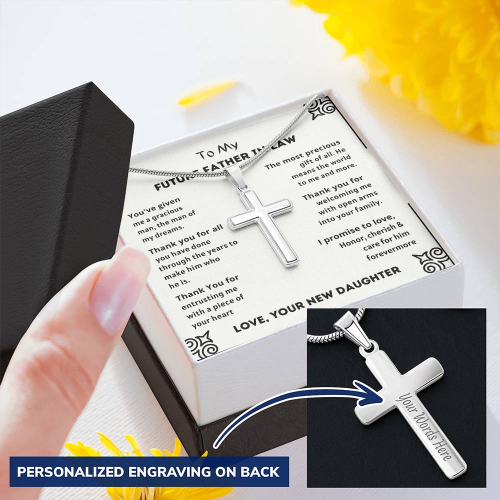 Future Father In Law 1 Customize Engraved Cross Necklace