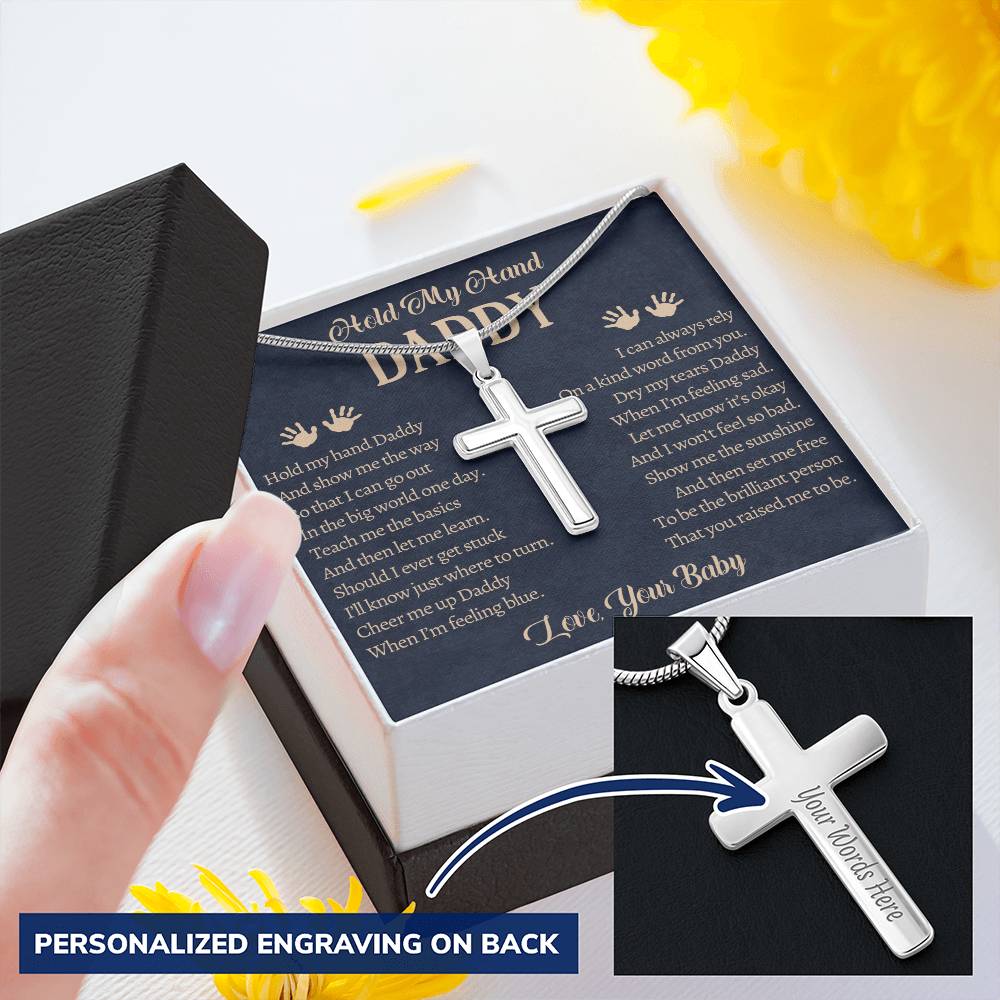 Fathers Day Gift From Baby Customize Father Gift From Baby Hold My Hand Daddy Gift Daddy 1 Customize Engraved Cross Necklace