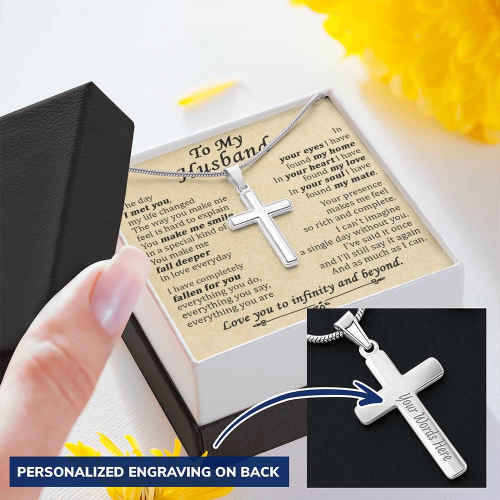 For Husband - Fall Deeper - Cross Customize Engraved Cross Necklace