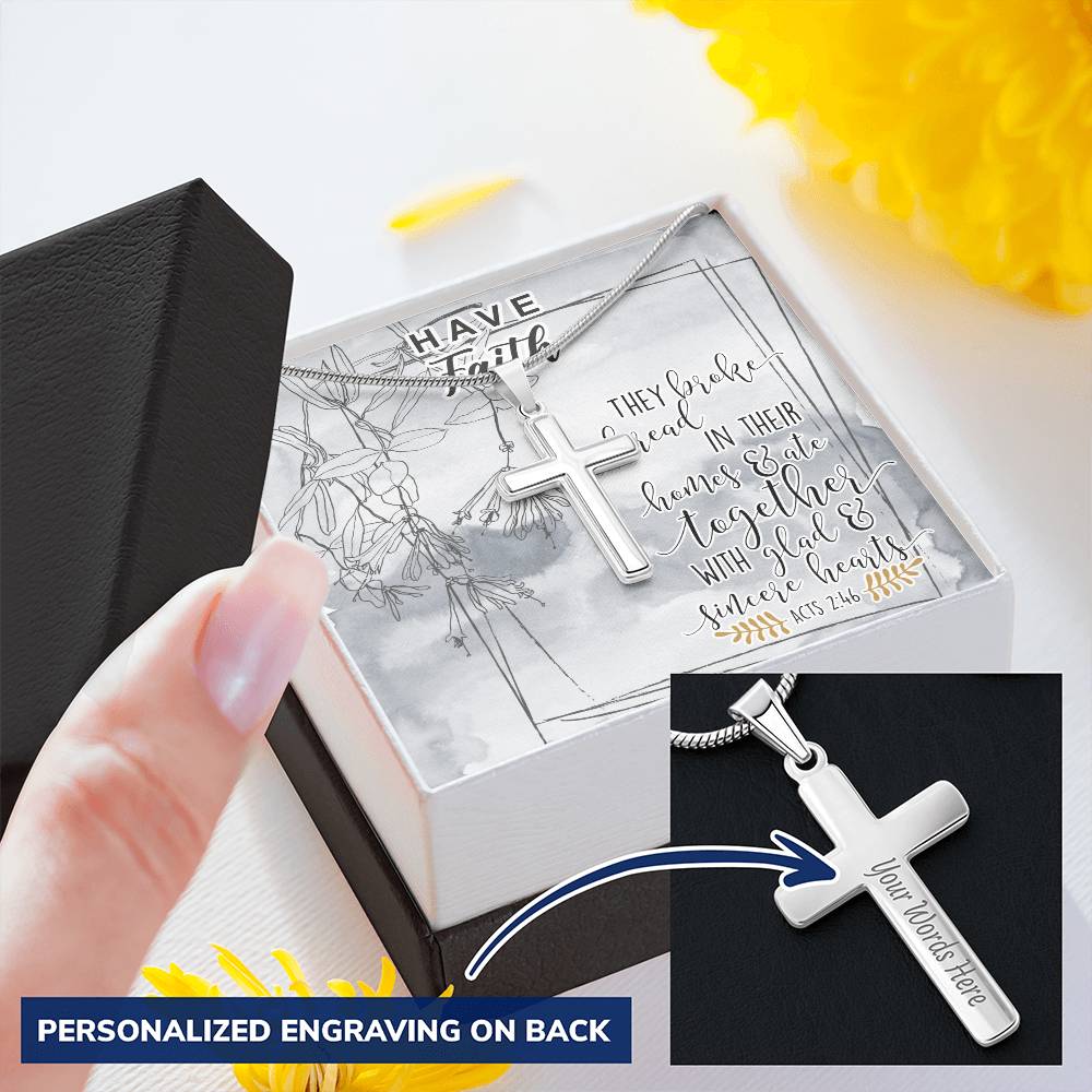 Dad To Son Gifts - They Broke Bread In Their Homes Customize Engraved Cross Necklace