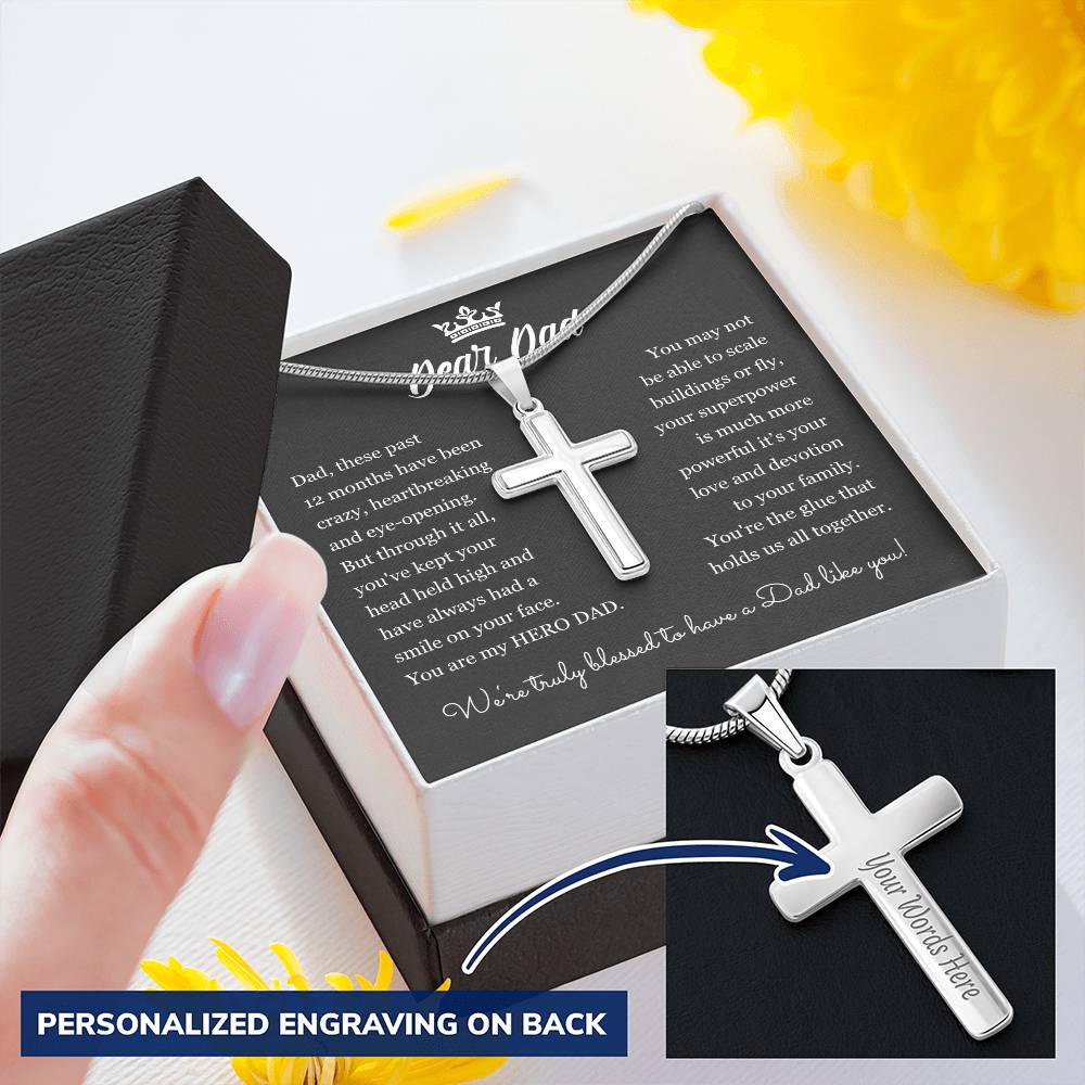 Dear Dad Cross Necklace Customize Engraved Cross Necklace