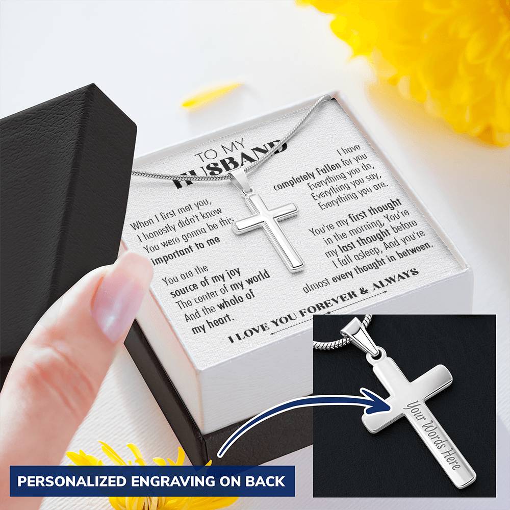 For Husband - Every Thought 2 - Cross Customize Engraved Cross Necklace