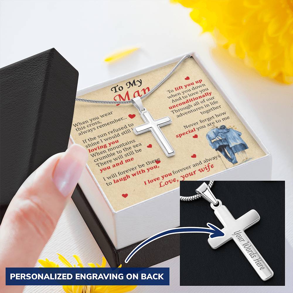 For Your Man - Still Loving You - Cross Customize Engraved Cross Necklace