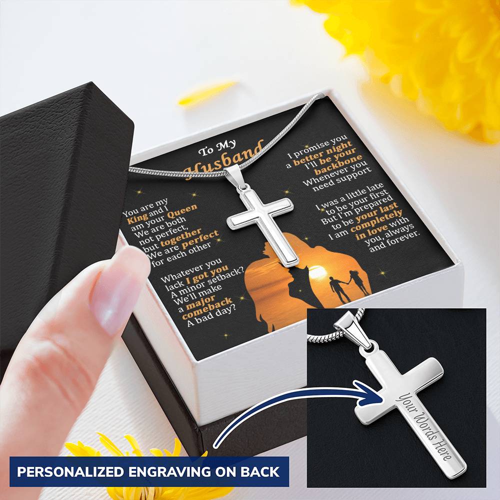 For Husband - We Are Perfect - Cross Customize Engraved Cross Necklace