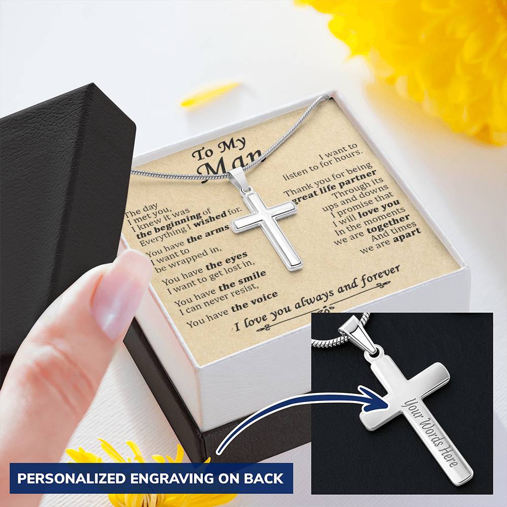 For Your Man - The Beginning Of Everything - Cross Customize Engraved Cross Necklace