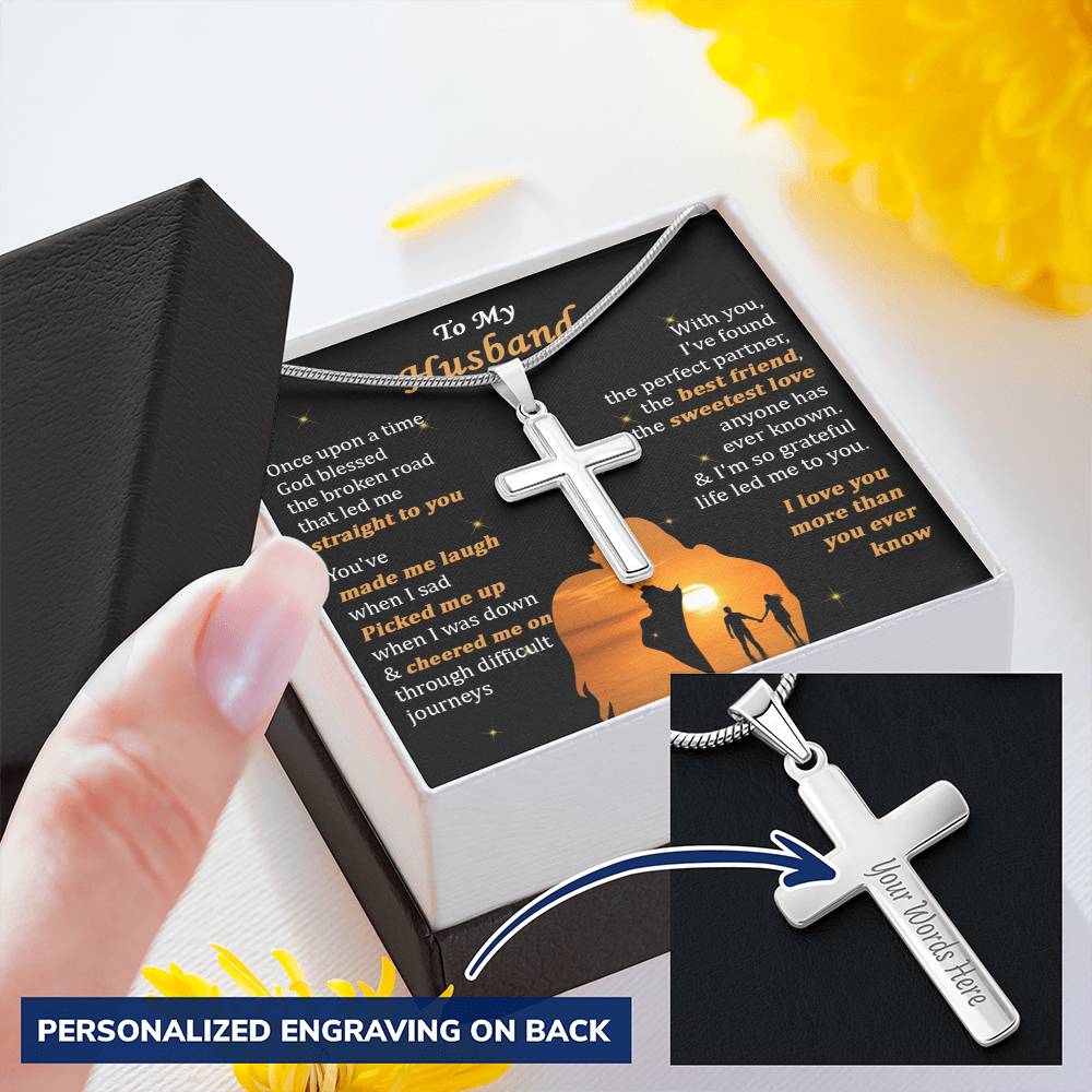 For Husband - Life Led Me To You - Cross Customize Engraved Cross Necklace