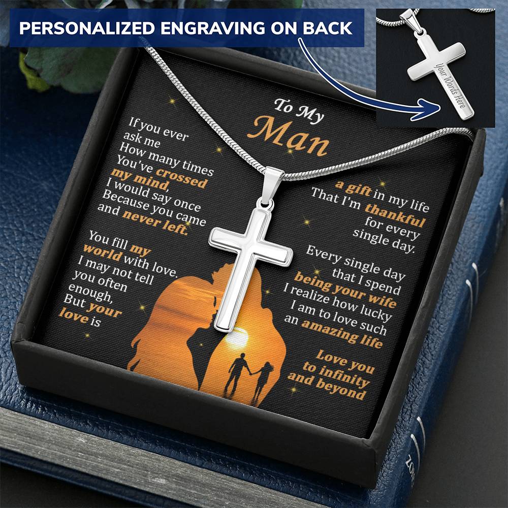 For Your Man - How Lucky I Am - Cross Customize Engraved Cross Necklace