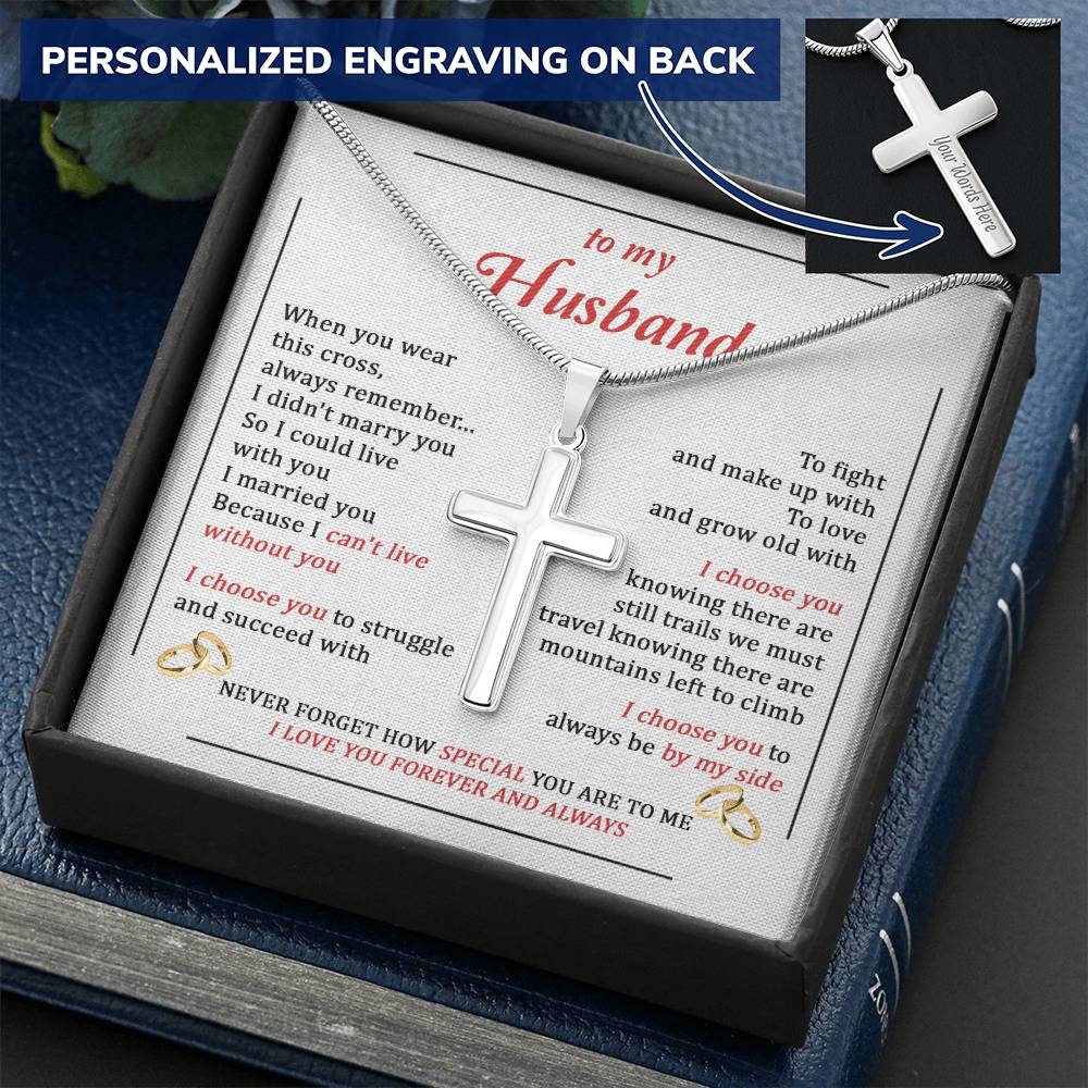 For Husband - Marry You - Cross Customize Engraved Cross Necklace