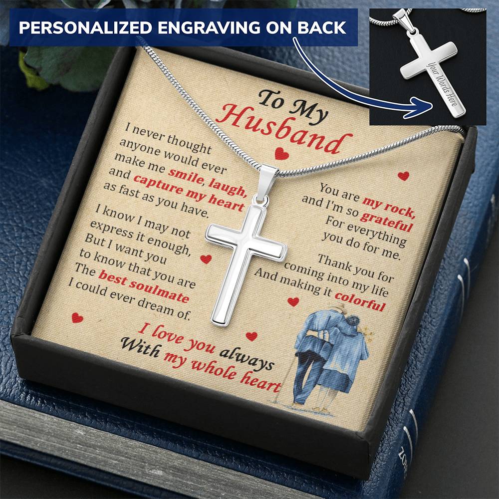 For Husband - Make Me Laugh - Cross Customize Engraved Cross Necklace