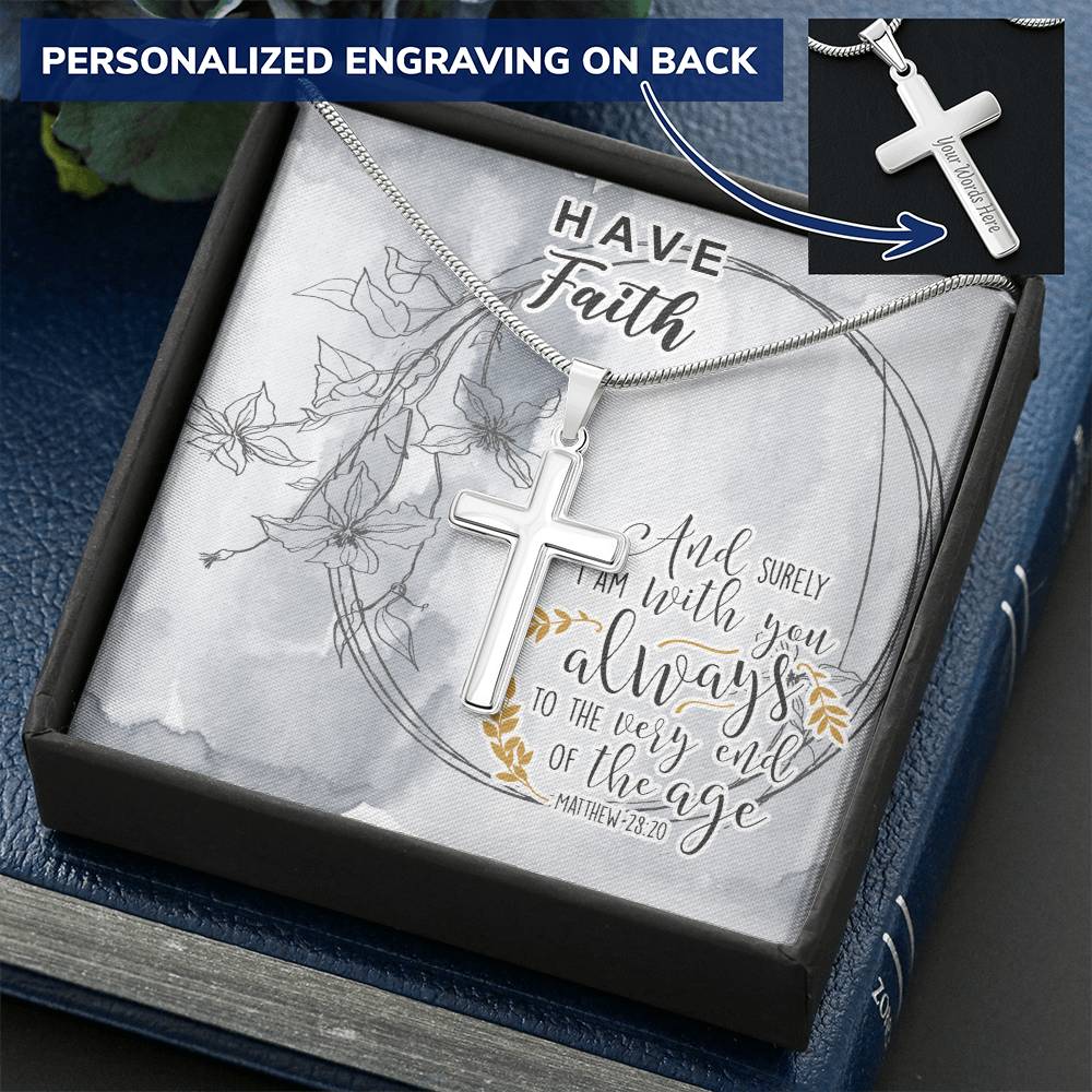 Dad To Son Gifts Cross Necklace Chain Bible Verse - And Surely I Am With You Always To The Very End Of The Age Customize Engraved Cross Necklace