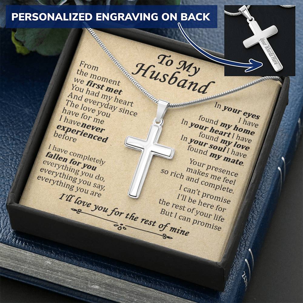 For Husband - You Had My Heart - Cross Customize Engraved Cross Necklace