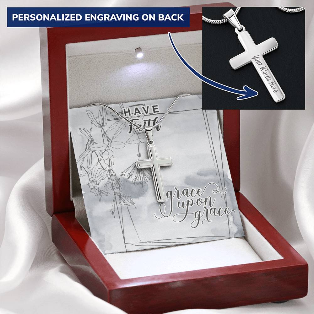 Dad To Son Gifts Cross Necklace Chain Bible Verse - Grace Upon Grace Customize Engraved Cross Necklace