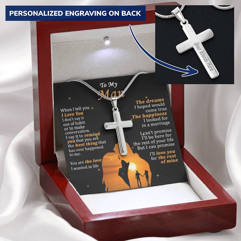 For Your Man - The Dreams - Cross Customize Engraved Cross Necklace