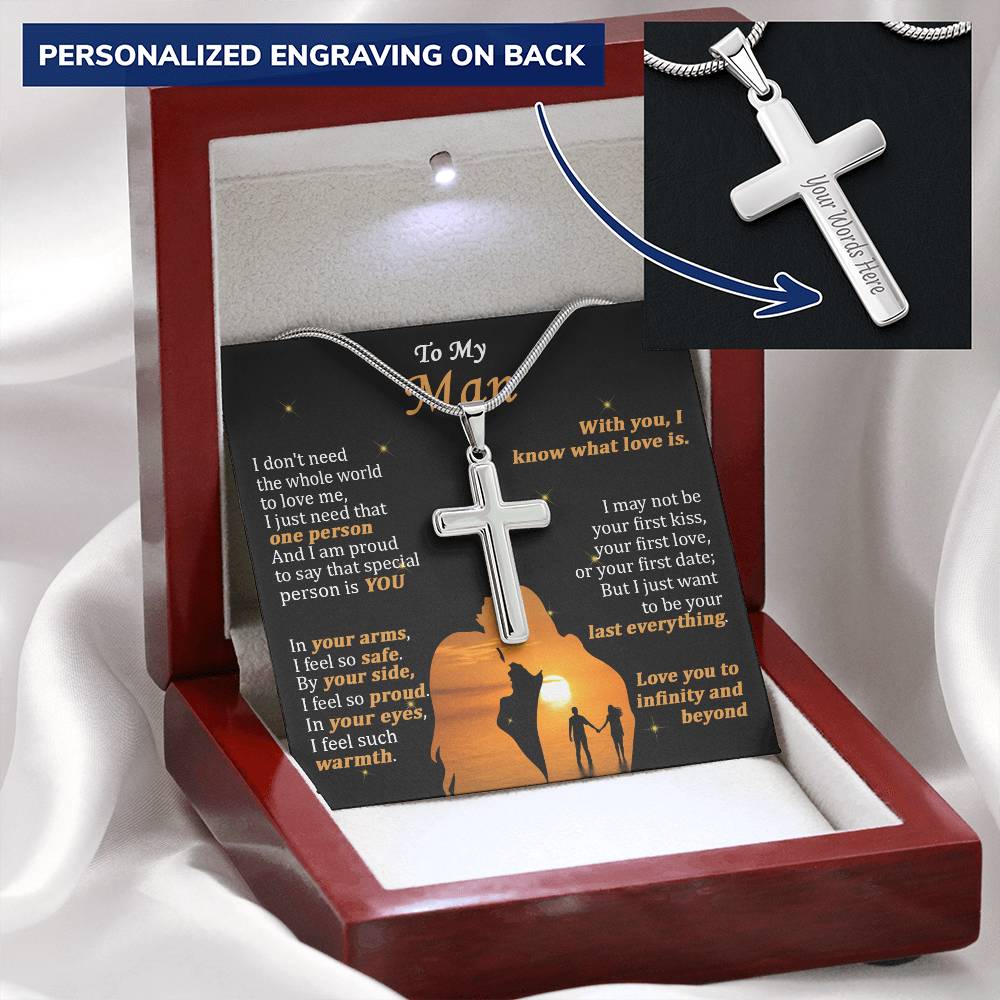 For Your Man - What Love Is - Cross Customize Engraved Cross Necklace
