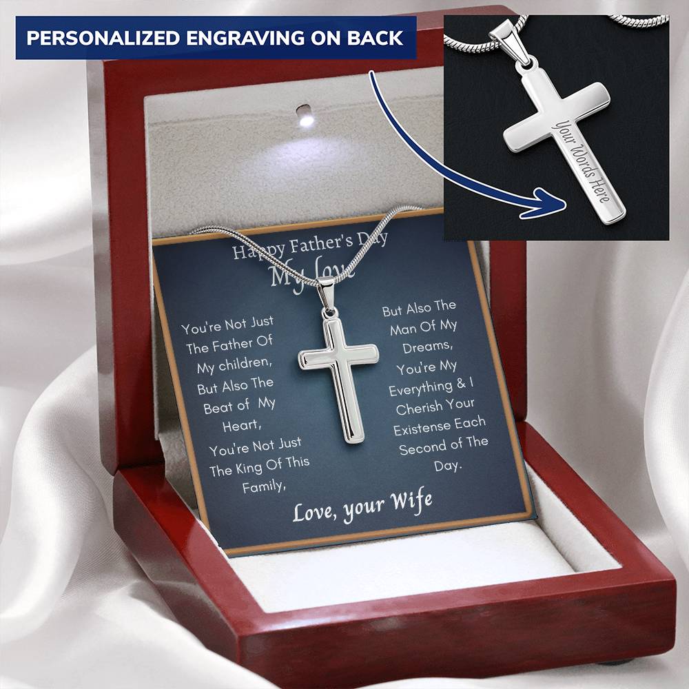 Father Day Gift From Wife Customize Engraved Cross Necklace