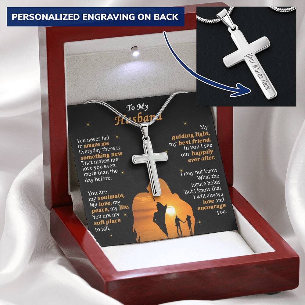 For Husband - Everyday - Cross 1 Customize Engraved Cross Necklace
