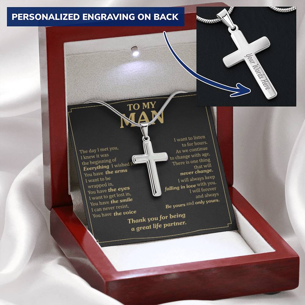 For Your Man - Everything I Wished For - Cross Customize Engraved Cross Necklace