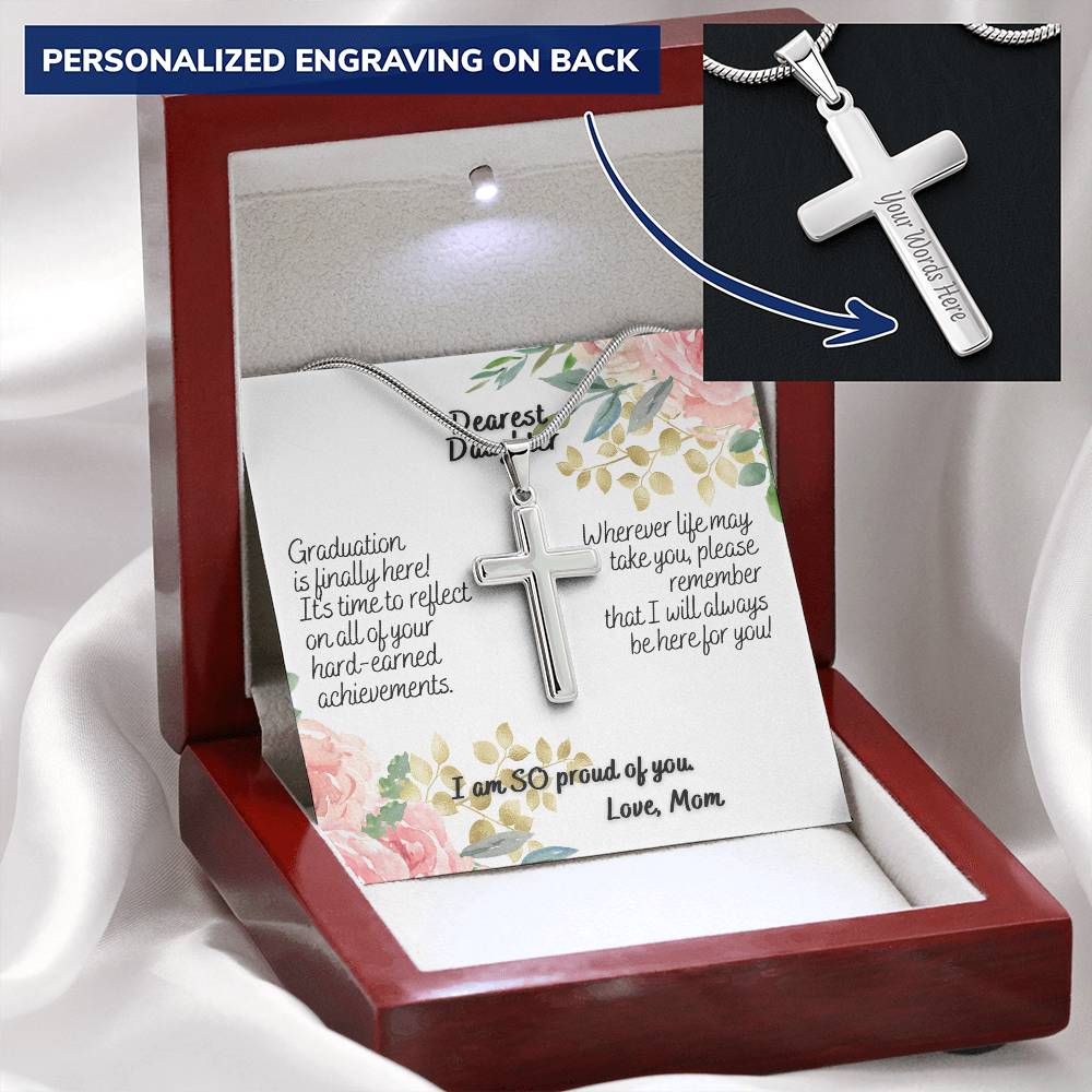 Dearest Daughter Graduation Engravable Cross Necklace Customize Engraved Cross Necklace