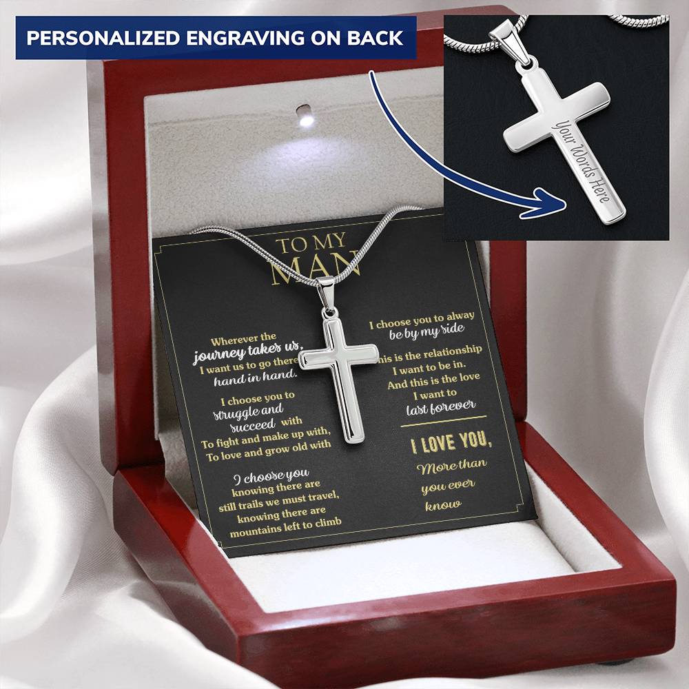 For Your Man - Always Be By My Side - Cross Customize Engraved Cross Necklace