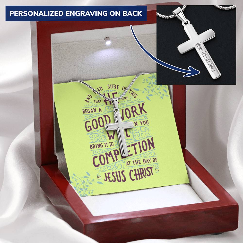 Christian Jewelry Cross Necklace Personalize Cross Silver Necklace Scripture Verse Inspirational Customize Engraved Cross Necklace