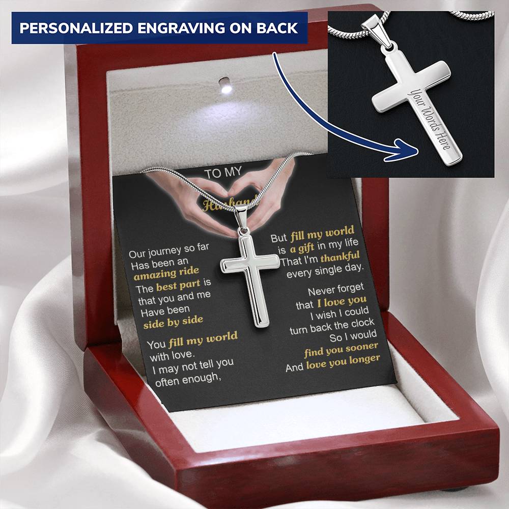 For Husband - Best Part - Cross Customize Engraved Cross Necklace