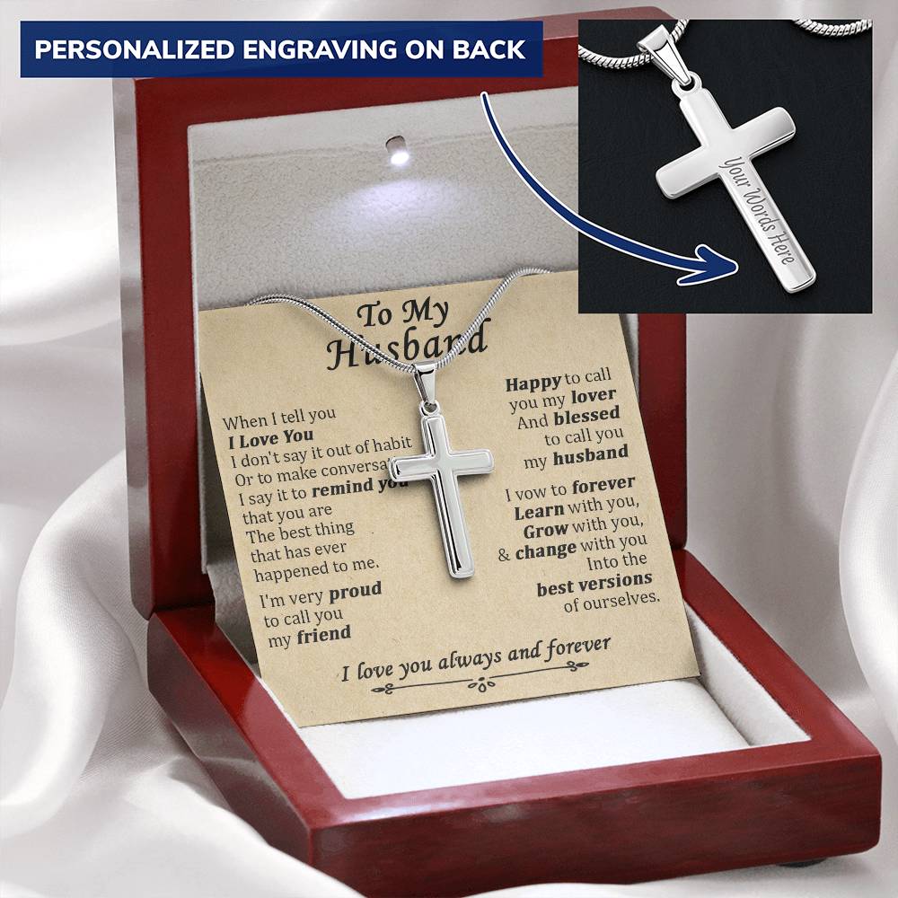 For Husband - Call You My Lover - Cross Customize Engraved Cross Necklace