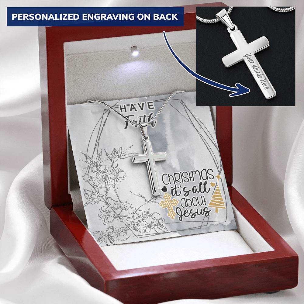 Dad To Son Gifts Cross Necklace Chain Bible Verse - Christmas It's All About Jesus Customize Engraved Cross Necklace