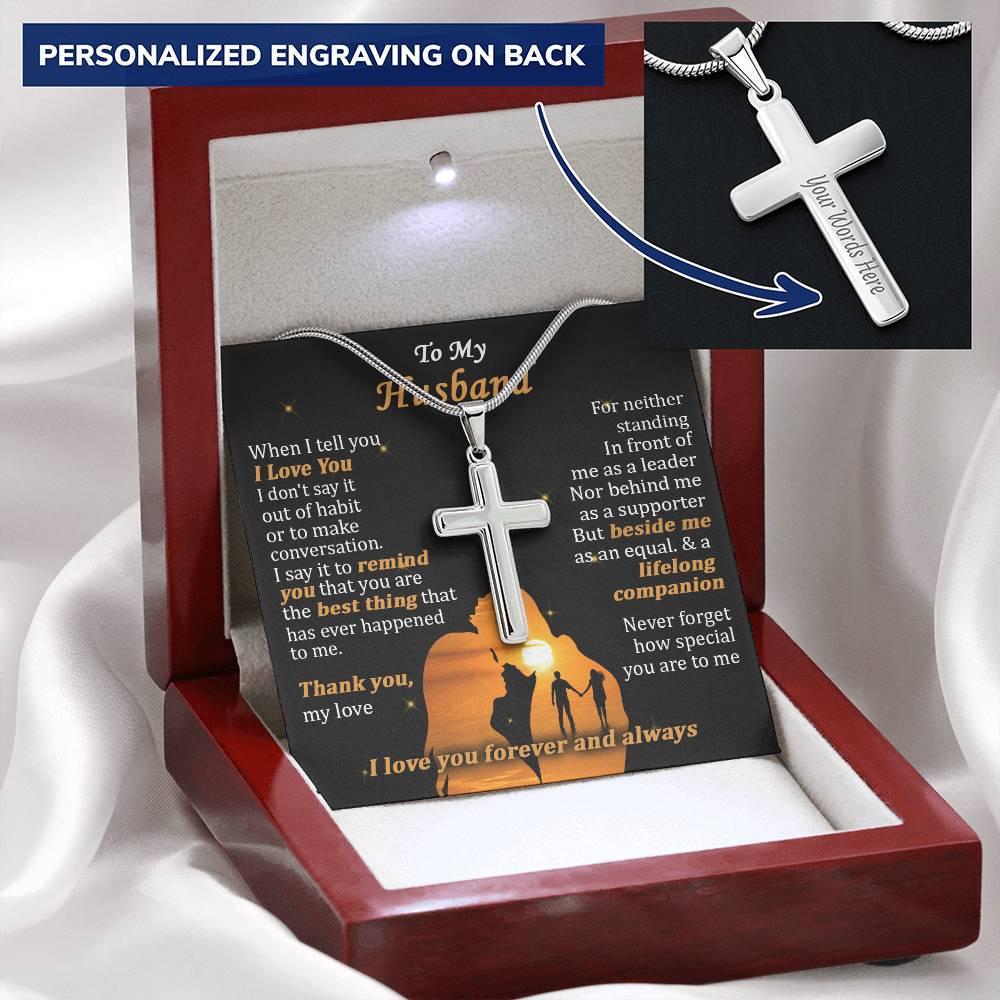 For Husband - Thank You My Love - Cross Customize Engraved Cross Necklace