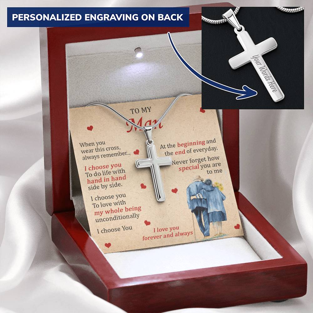 For Your Man - Love With My Whole Being 1 - Cross Customize Engraved Cross Necklace