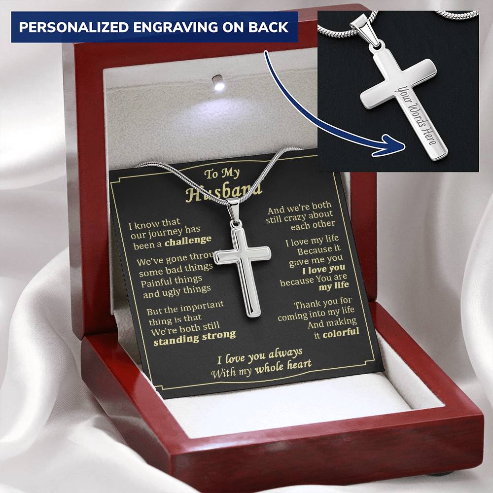 For Husband - My Life Gave Me You - Cross Customize Engraved Cross Necklace