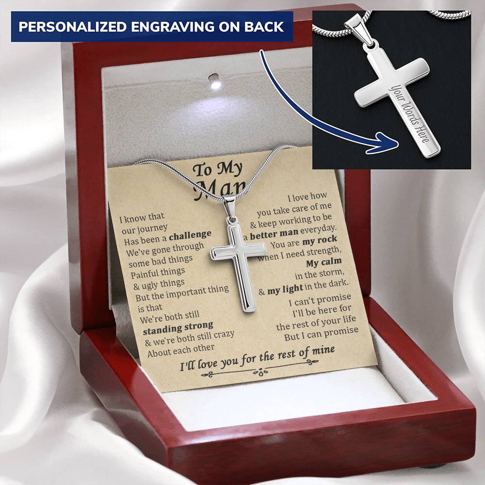 For Your Man - When I Need Strength - Cross Customize Engraved Cross Necklace
