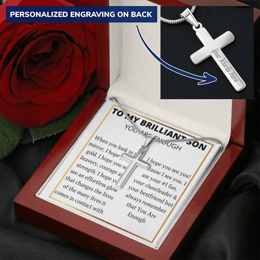Gift For A Son Affirmation Message With Cross Necklace Customize Engraved Cross Necklace