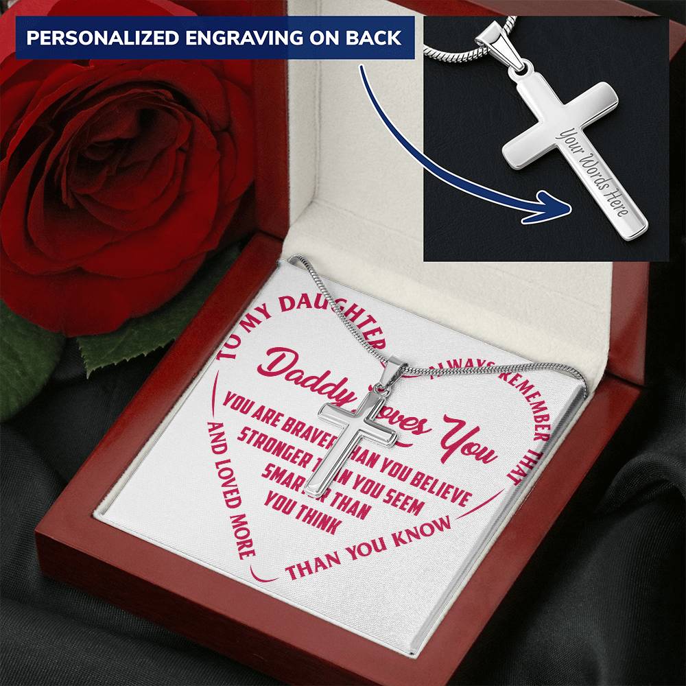 Birthday Gift - Gift For Daughter - Heart Jewelry - To My Daughter - Birthday Present - Customize Engraved Cross Necklace