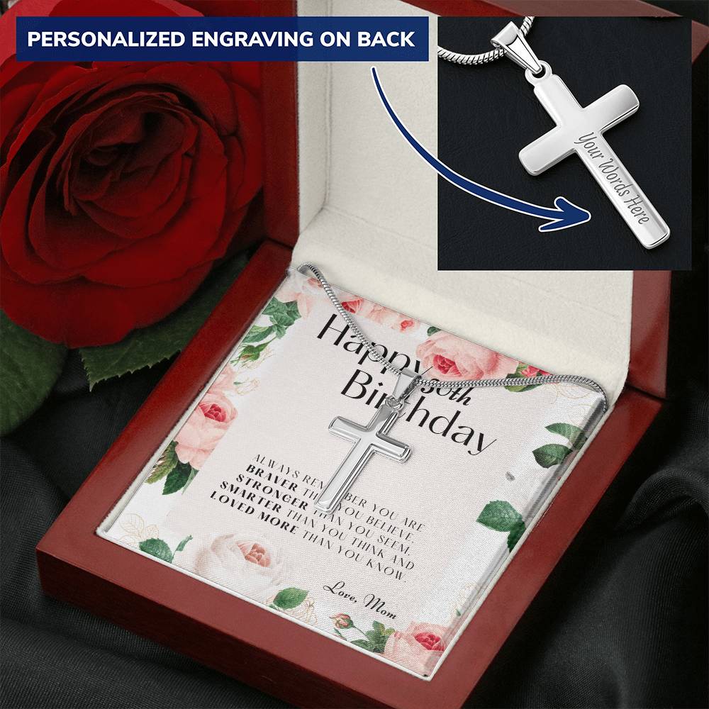 30Th Birthday Gifts For Daughter  Necklace For Daughter  3 Decade Jewelry  30 Years Old Customize Engraved Cross Necklace