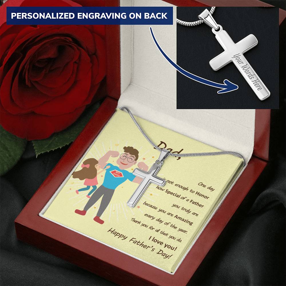 Father's Day Cross Necklace Customize Engraved Cross Necklace