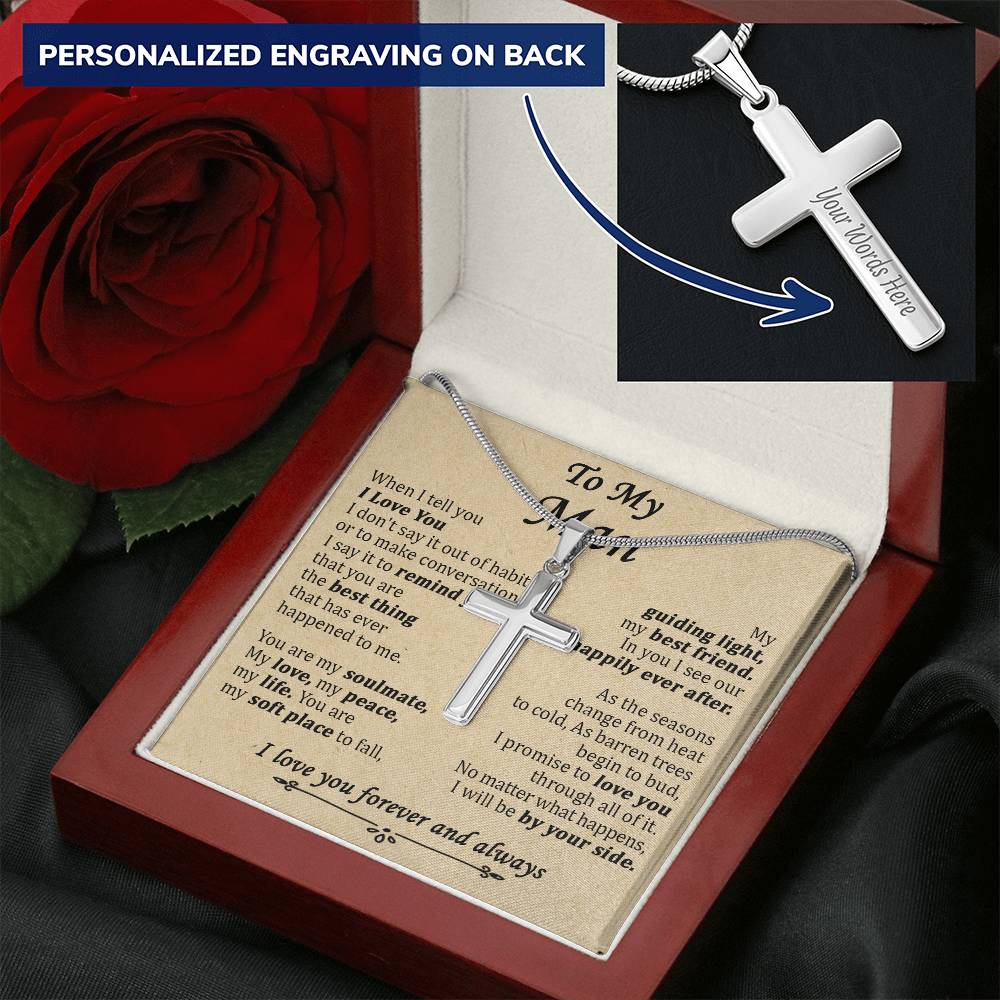 For Your Man - I Will Be By Your Side - Cross Customize Engraved Cross Necklace