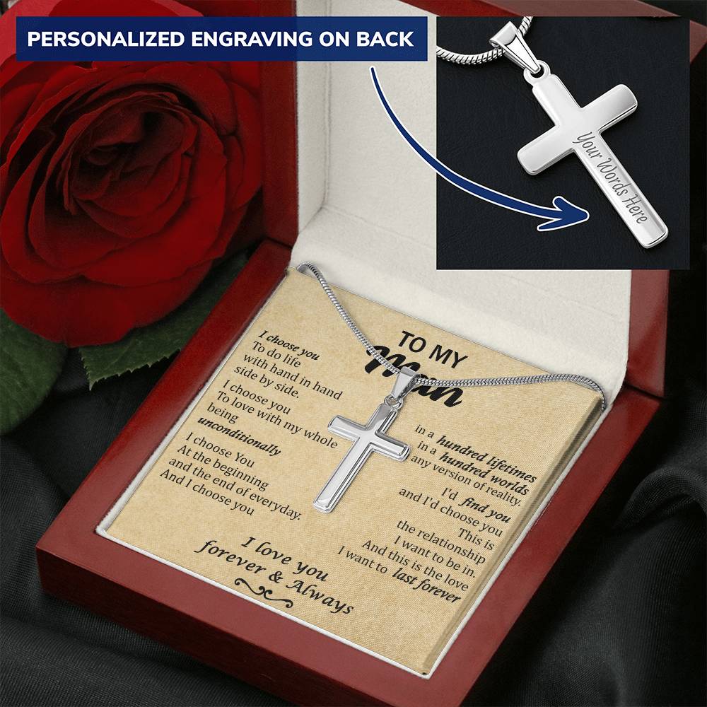 For Your Man - Hundred Lifetimes - Cross Customize Engraved Cross Necklace