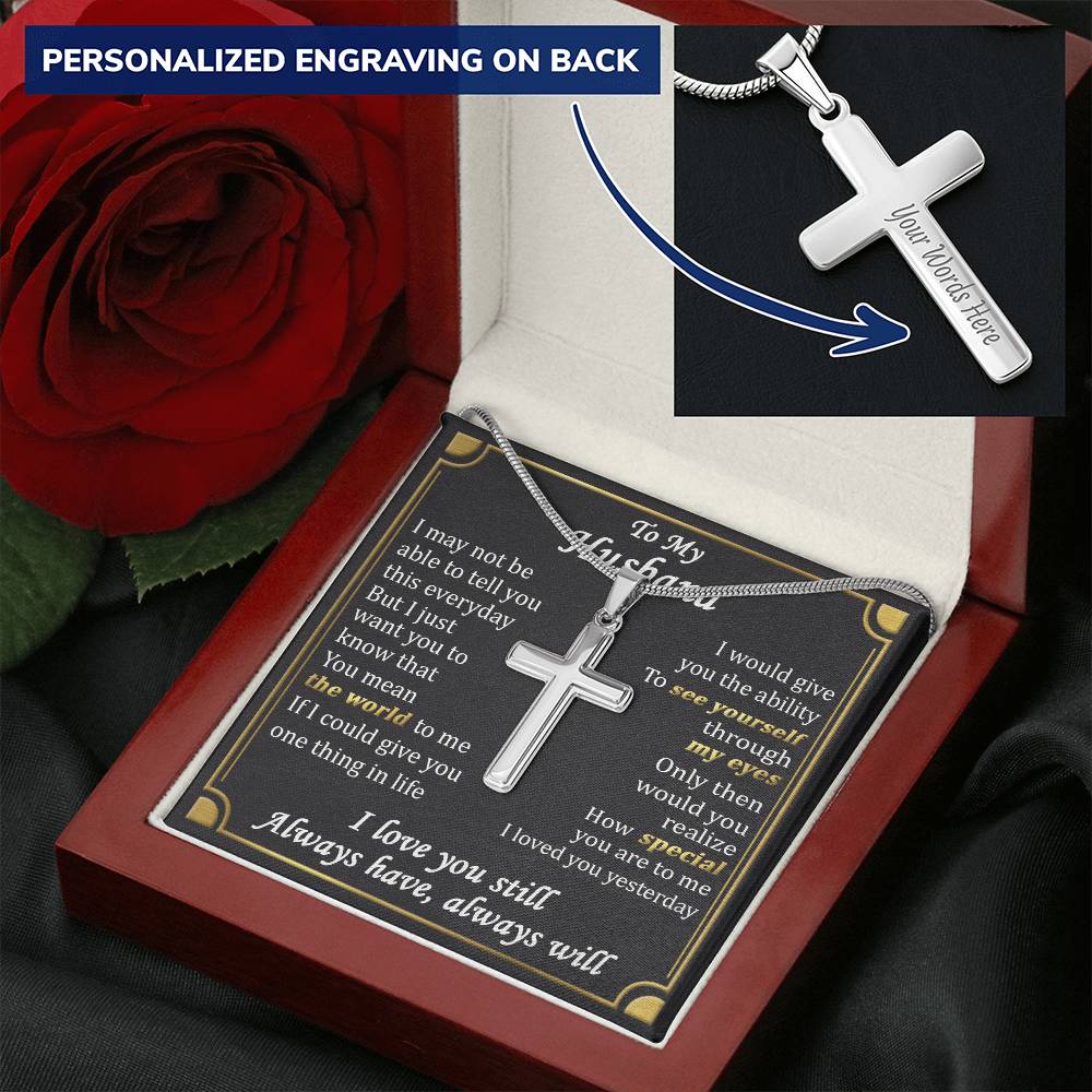For Husband - The World - Cross Customize Engraved Cross Necklace