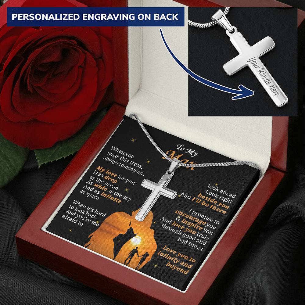 For Your Man - As The Ocean - Cross Customize Engraved Cross Necklace