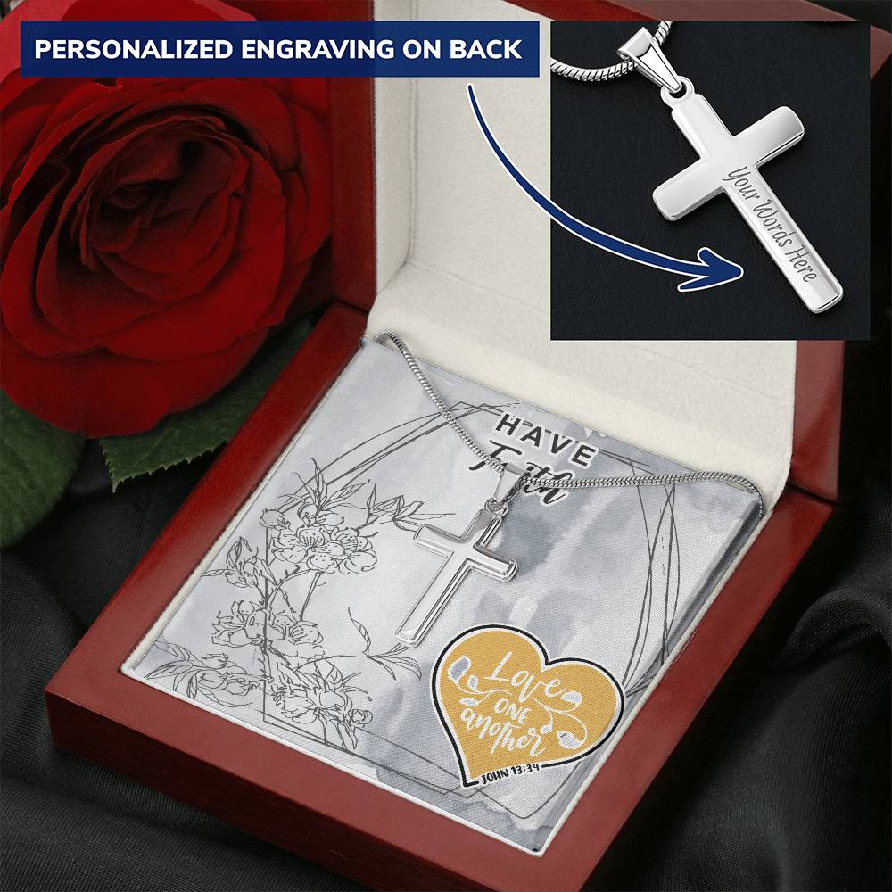 Dad To Son Gifts - Love One Another Customize Engraved Cross Necklace